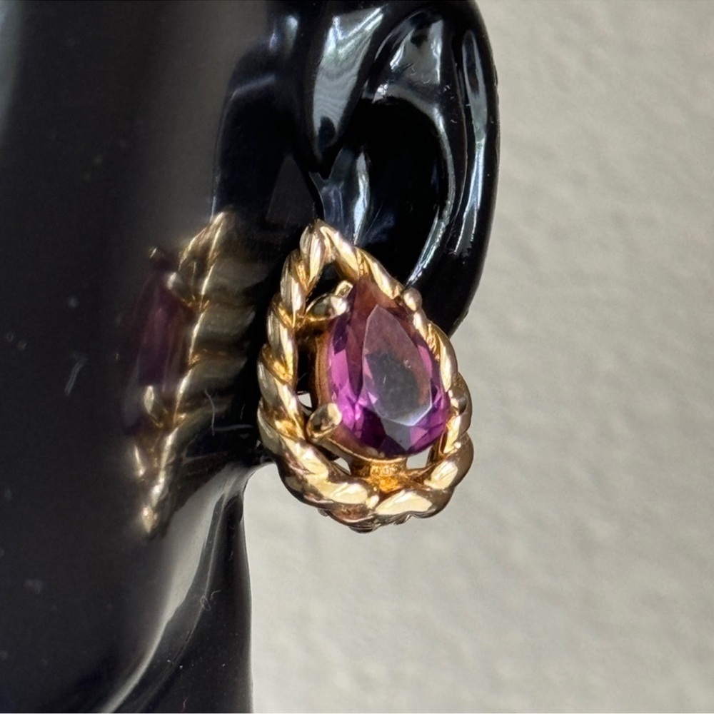 DIOR Christian Dior Vintage Amethyst and Gold Tone Earrings EUC - Picture 4 of 10